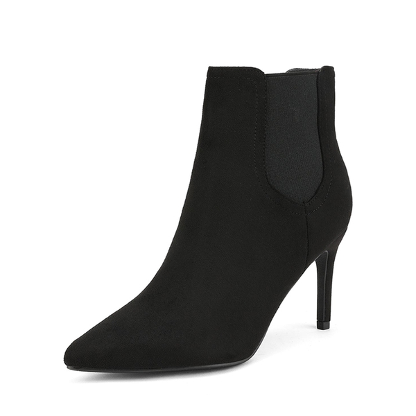 Pointed Toe Stiletto Chelsea Ankle Booties - BLACK SUEDE -  0